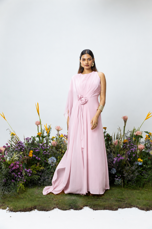 Rose Drape Dress in Pink