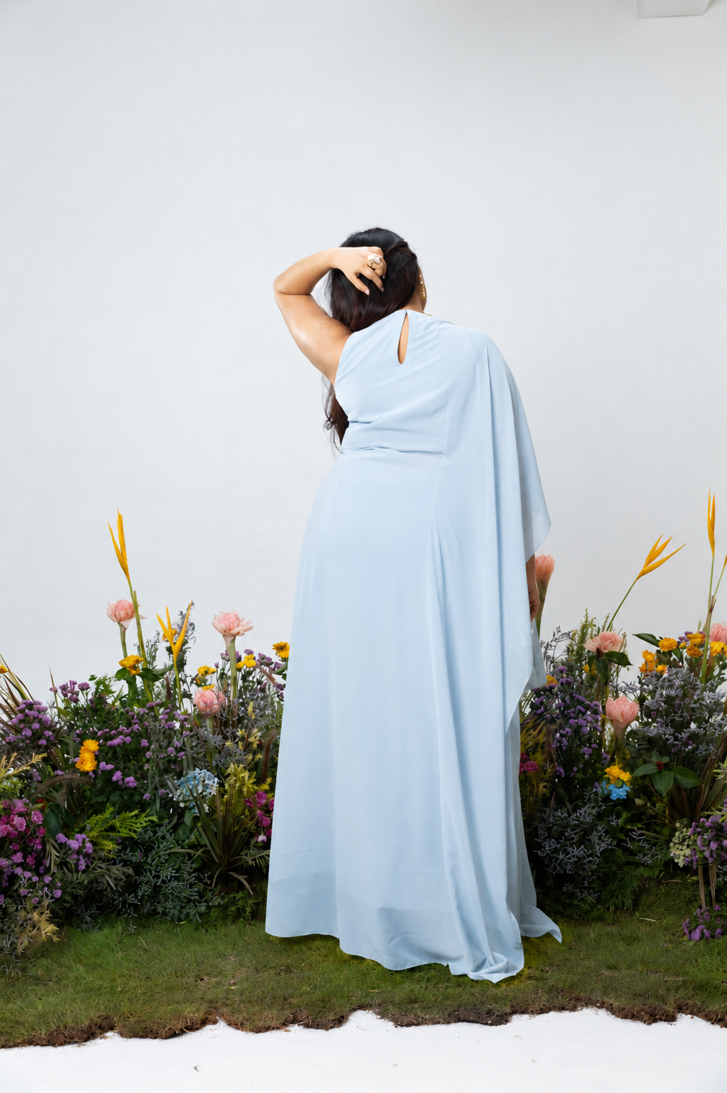 Rose Drape Dress in Ice Blue