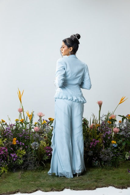 Carnation Asymmetric Pants in Ice Blue