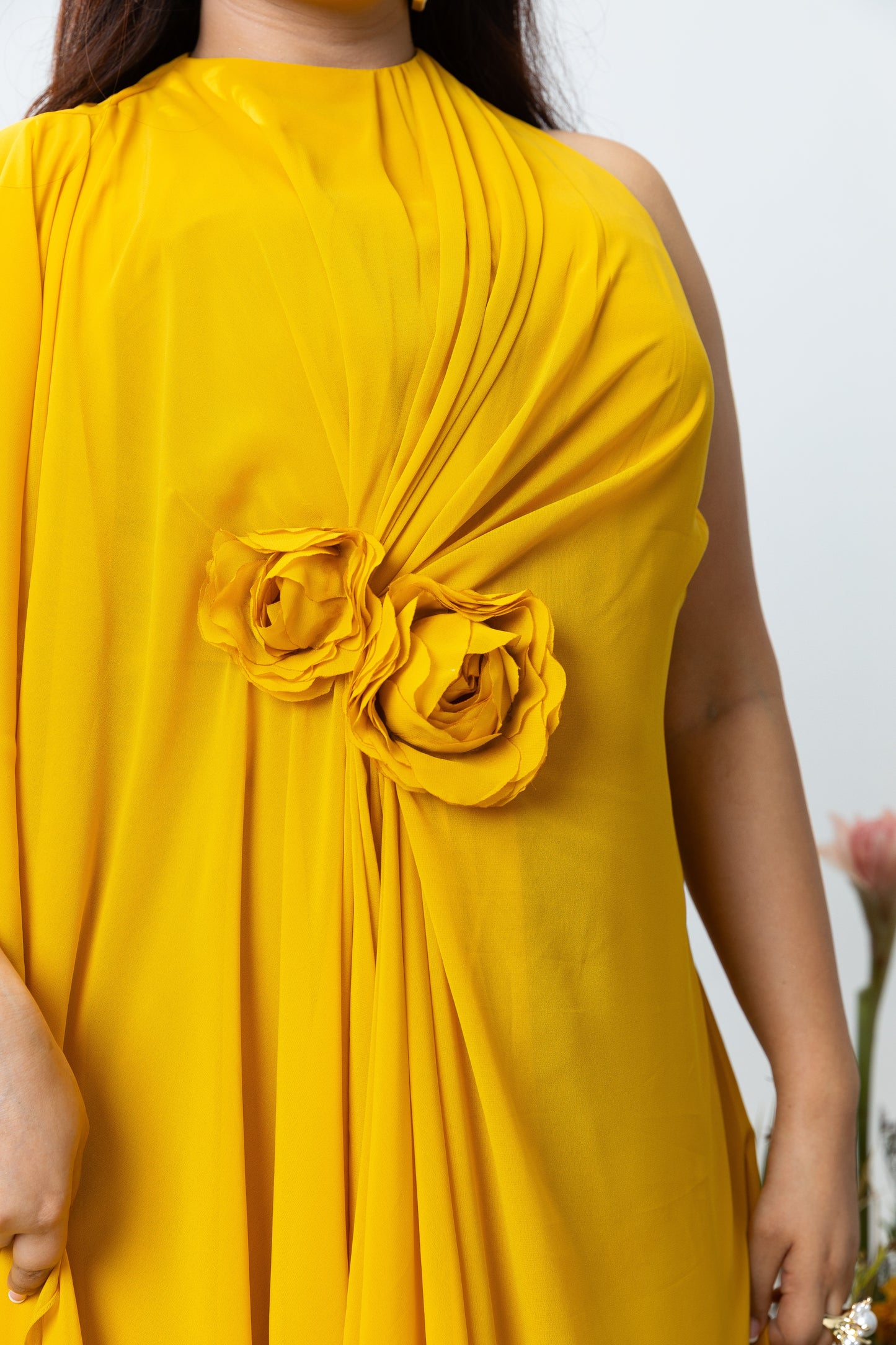 Rose Drape Dress in Yellow