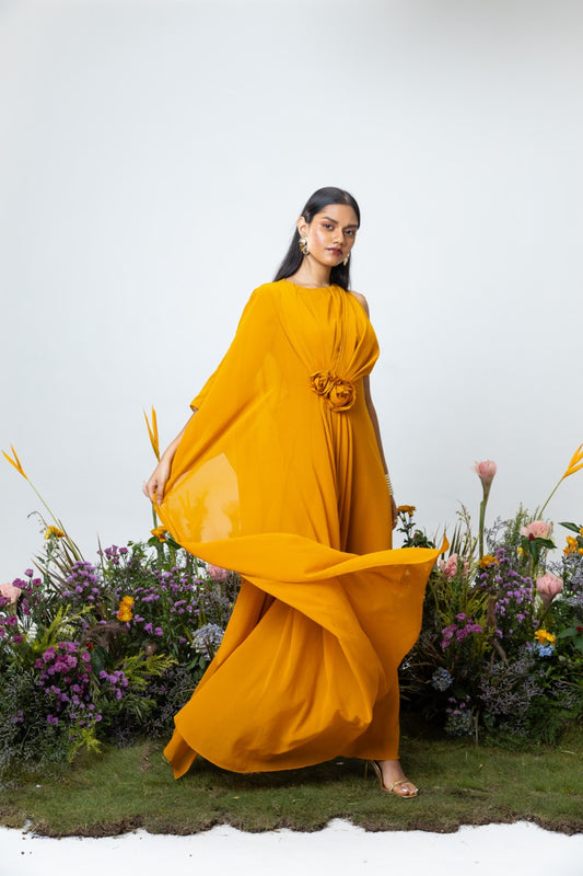 Rose Drape Dress in Orange