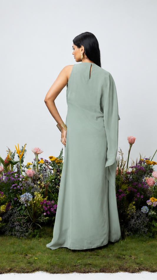 Rose Drape Dress in Sage
