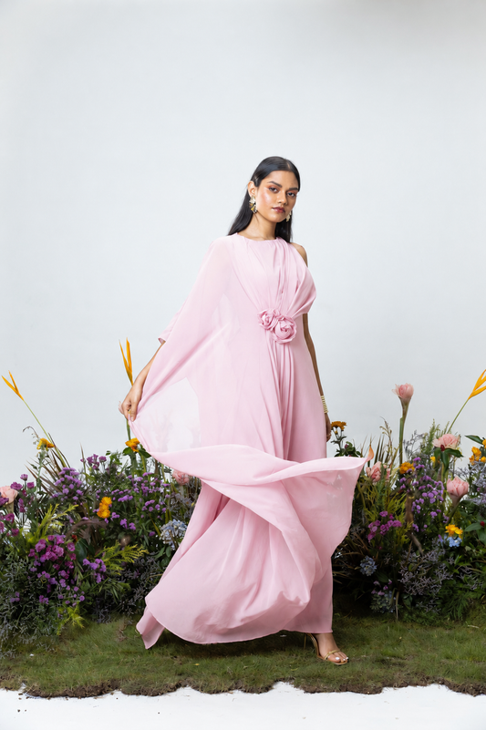 Rose Drape Dress in Pink