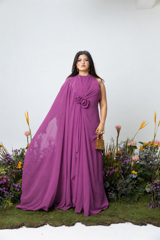 Rose Drape Dress in Orchid