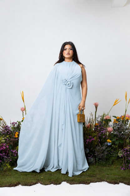 Rose Drape Dress in Ice Blue