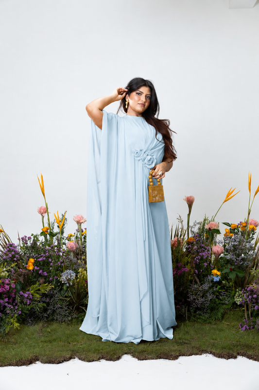 Rose Drape Dress in Ice Blue