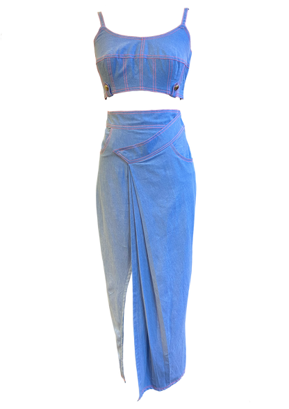 DENIM PLEATED SKIRT