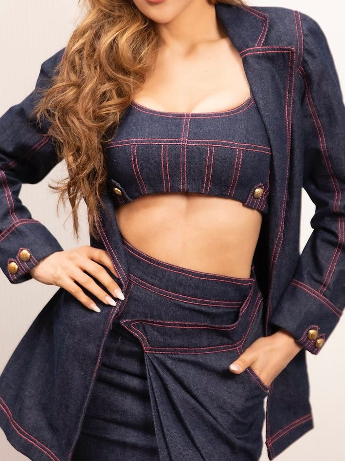 DENIM PLEATED SKIRT