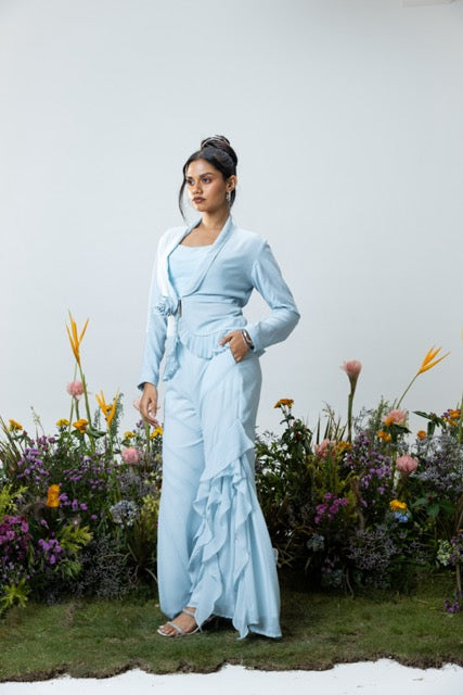 Carnation Asymmetric Pants in Ice Blue