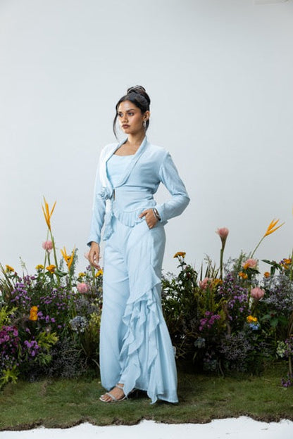 Carnation Asymmetric Pants in Ice Blue