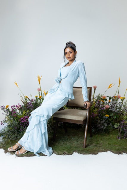 Carnation Asymmetric Pants in Ice Blue