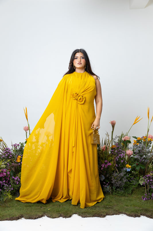 Rose Drape Dress in Yellow