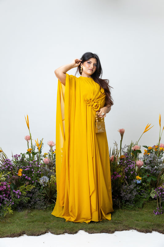 Rose Drape Dress in Yellow