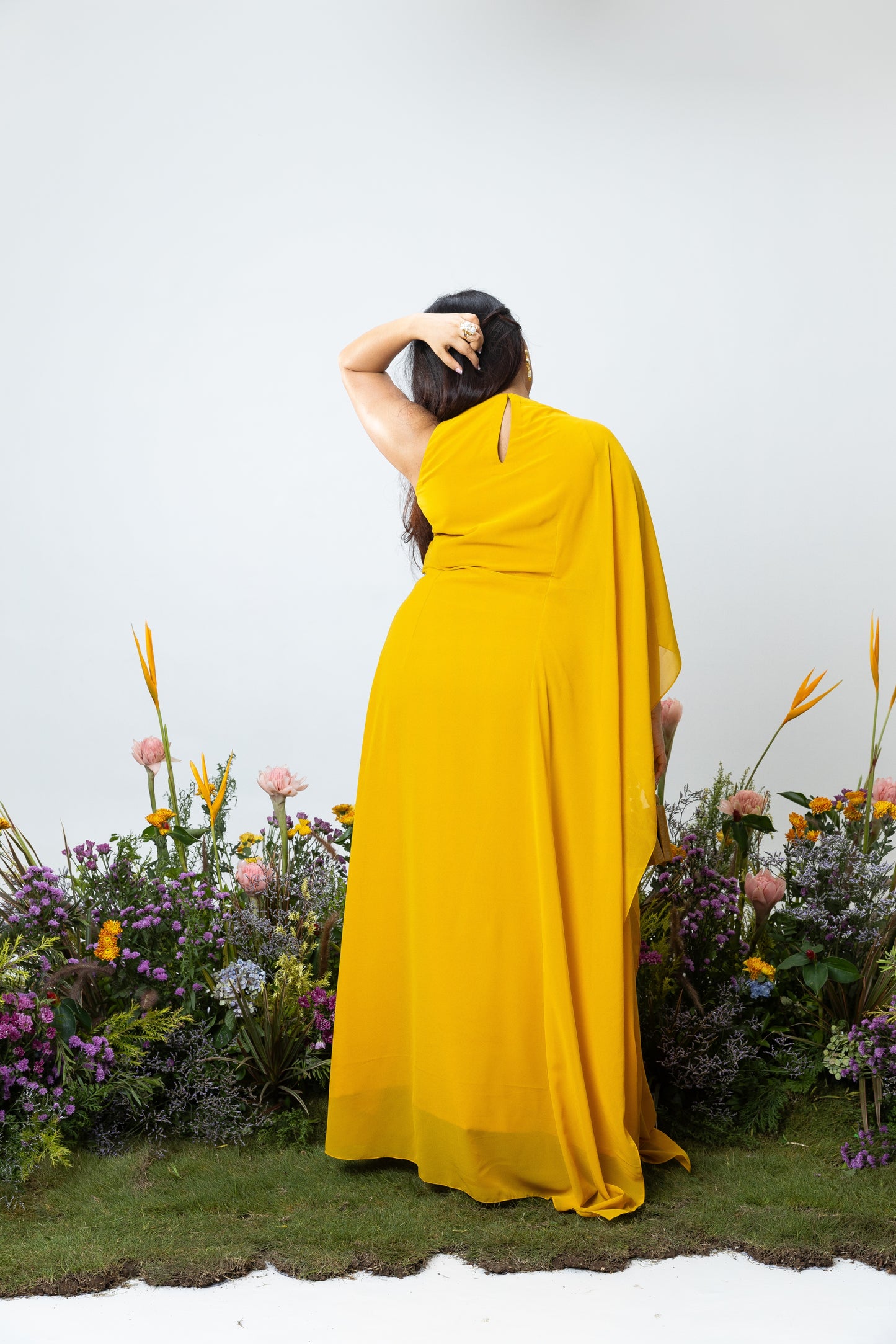 Rose Drape Dress in Yellow