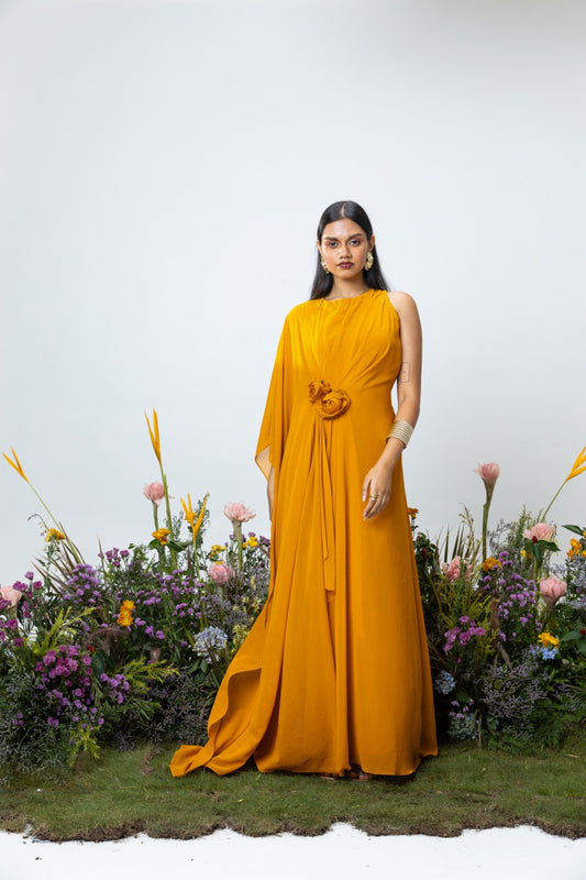 Rose Drape Dress in Orange