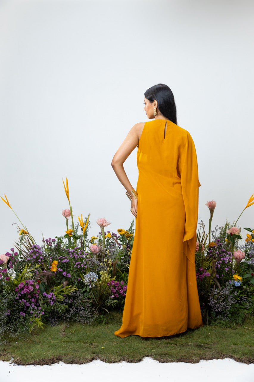 Rose Drape Dress in Orange