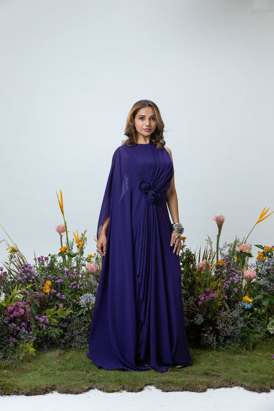 Rose Drape Dress in Purple