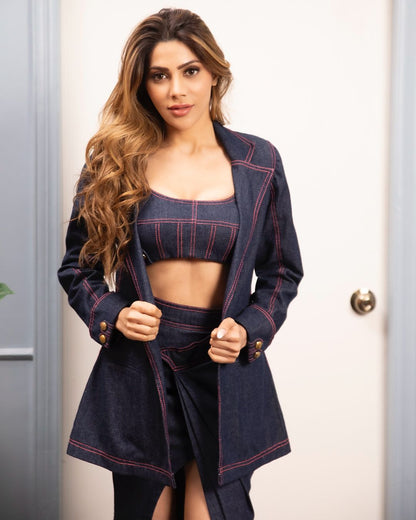 DENIM PLEATED SKIRT